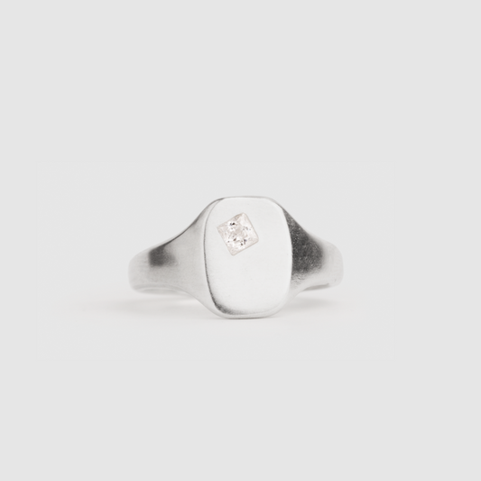 Signet Ring Rectangle (white crystal)