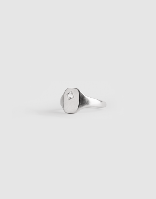 Signet Ring Rectangle (white crystal)